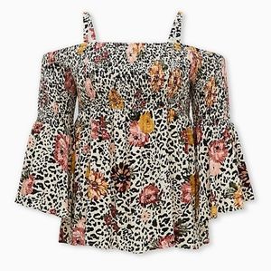 Torrid Leopard Floral Print Babydoll Blouse